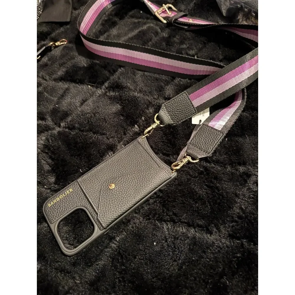 Bandolier 15 pro max Haley wallet case & Thick nylon& leather purple skye strap